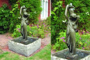 Klassischer Gartenrbunnen Brunnenfigur Brunnenskulptur Steinbrunnen Frau mit Krug Antiker Gartenbrunnen für Bauerngarten Hof Park Schloss Burg